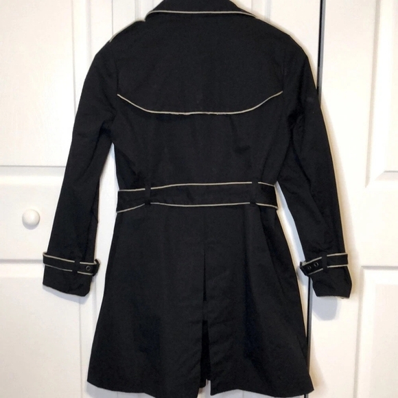 GAP Vintage Y2K Double Breasted Black Tan Piping Belted Cotton Trench Coat- L - Picture 2 of 16